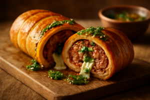 Manta de Linguiça Recheada com Muçarela e Chimichurri